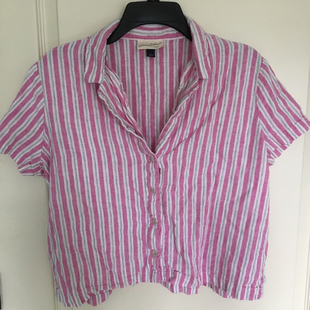 Universal Threads purple/pink and white striped collared crop top large